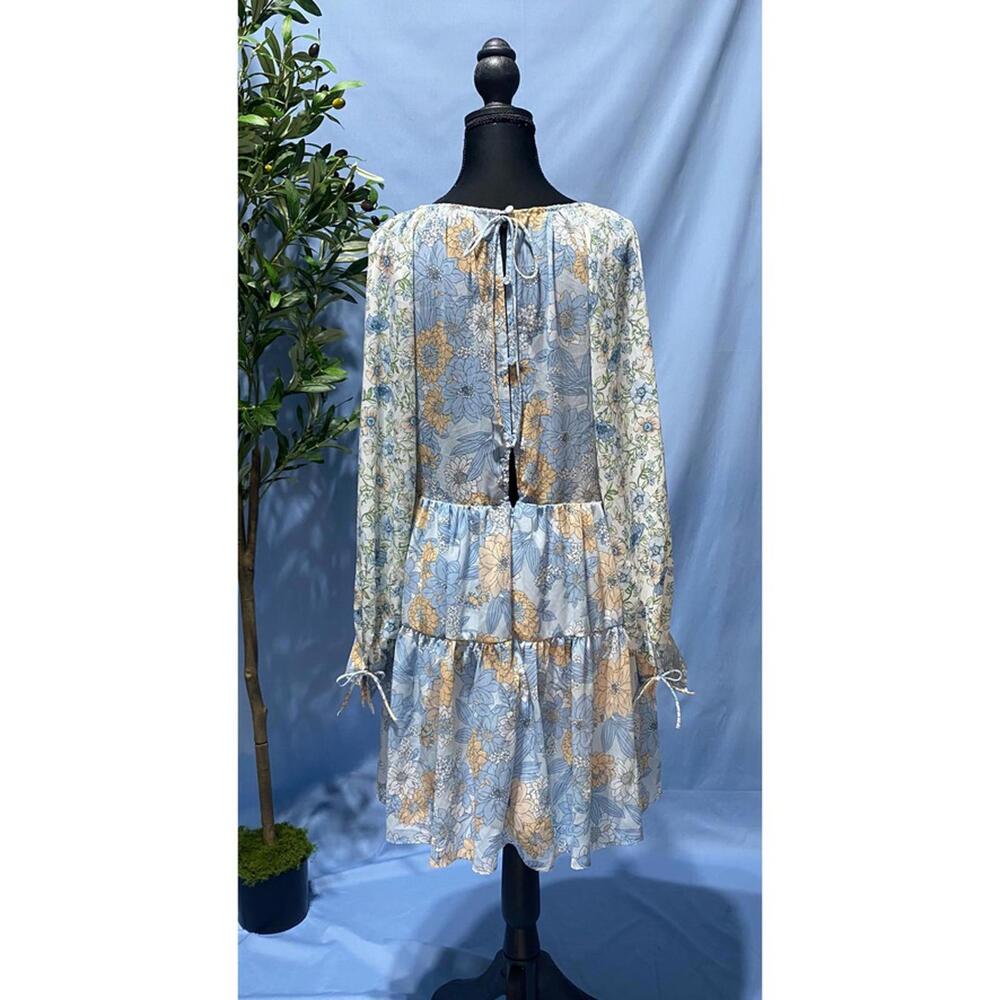 J. Crew Floral Long Sleeve Swing Dress Blue Floral Excellent Like New 6 - Picture 2 of 6